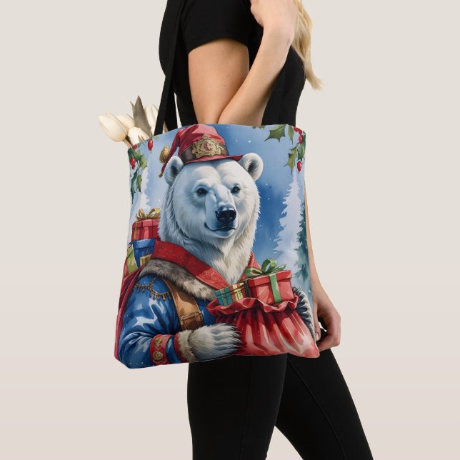 Bolsa Tote Papai noel de Natal para Design de Urso Polar (Close Up)