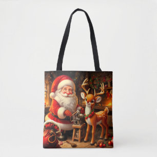 Bolsa Tote Papai Noel e Rena Fofo 