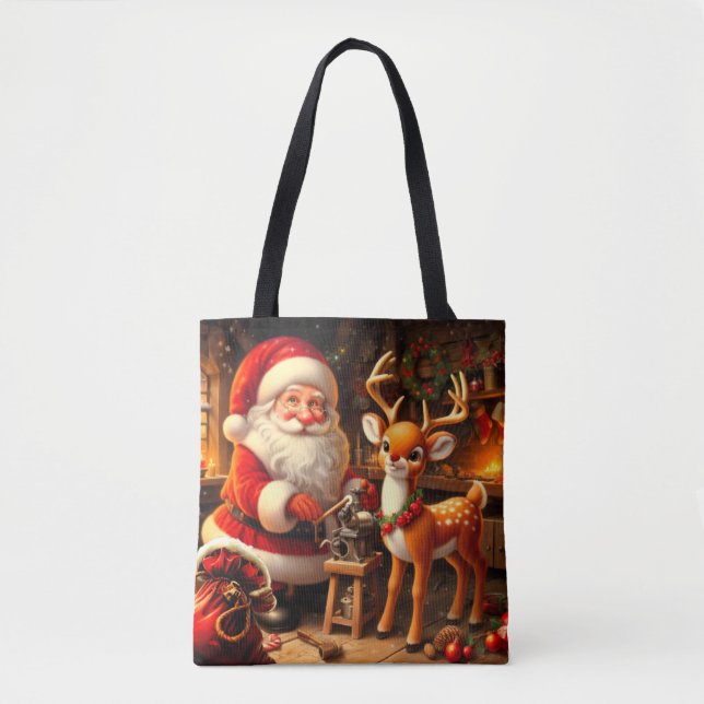 Bolsa Tote Papai Noel e Rena Fofo  (Frente)