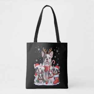Bolsa Tote Papai Noel Engraçado Cães Bulldog Francês Natal 