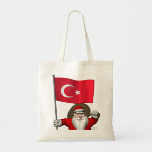 Bolsa Tote Papai Noel engraçado com a bandeira de Turquia
