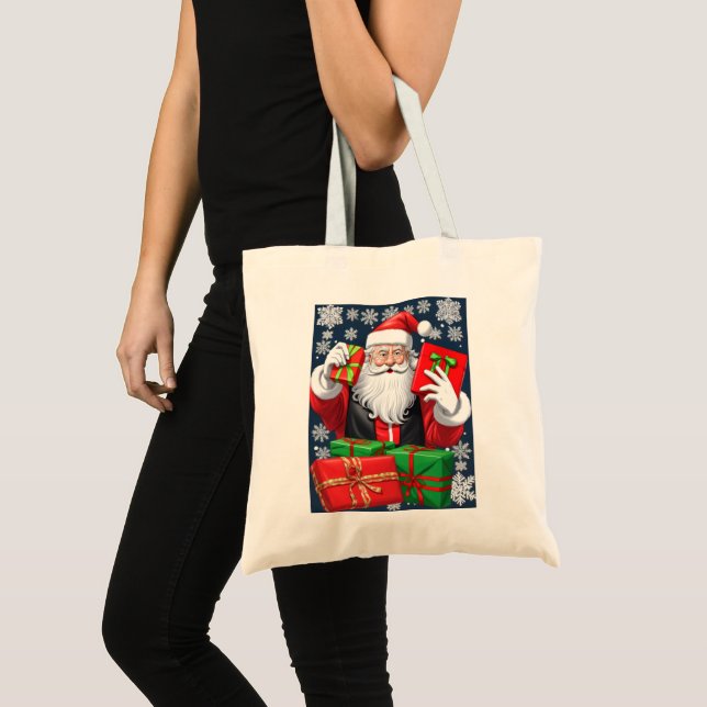 Bolsa Tote Papai Noel Entregando Presentes (Frente (produto))