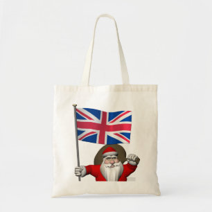 Bolsa Tote Papai Noel festivo com a bandeira do Reino Unido