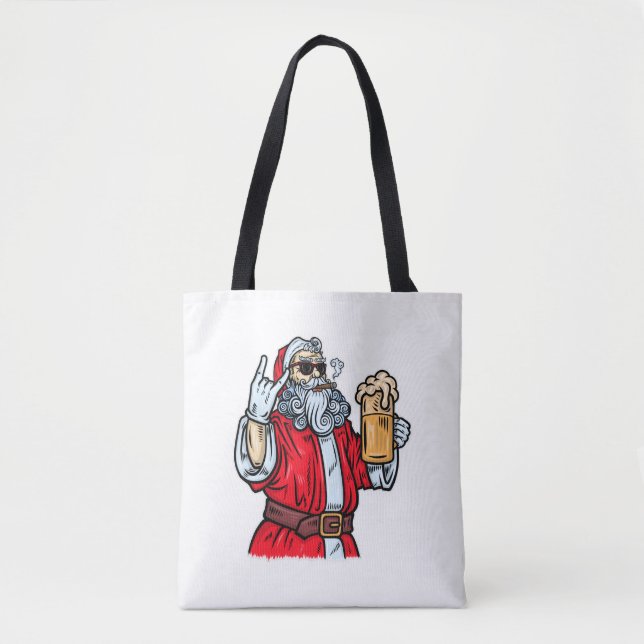 Bolsa Tote Papai Noel Mau, Rocha, Cerveja e Charuto (Frente)