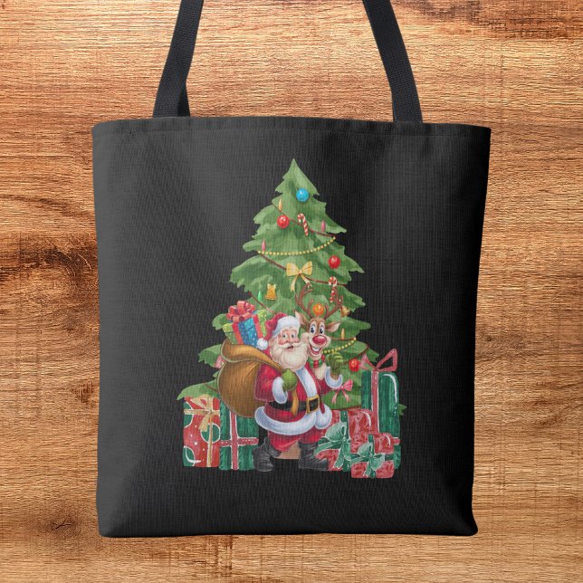 Bolsa Tote Papai Noel Natal Aquarela Festiva  (Criador carregado)