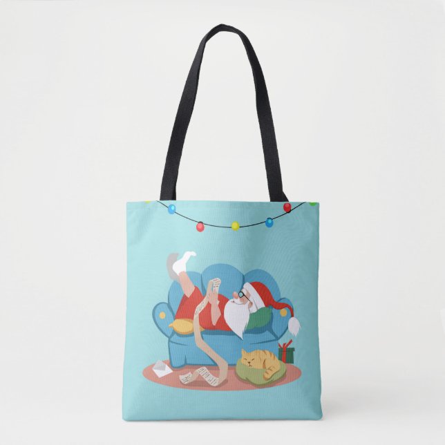 Bolsa Tote Papai Noel no sofá de pijama (Frente)