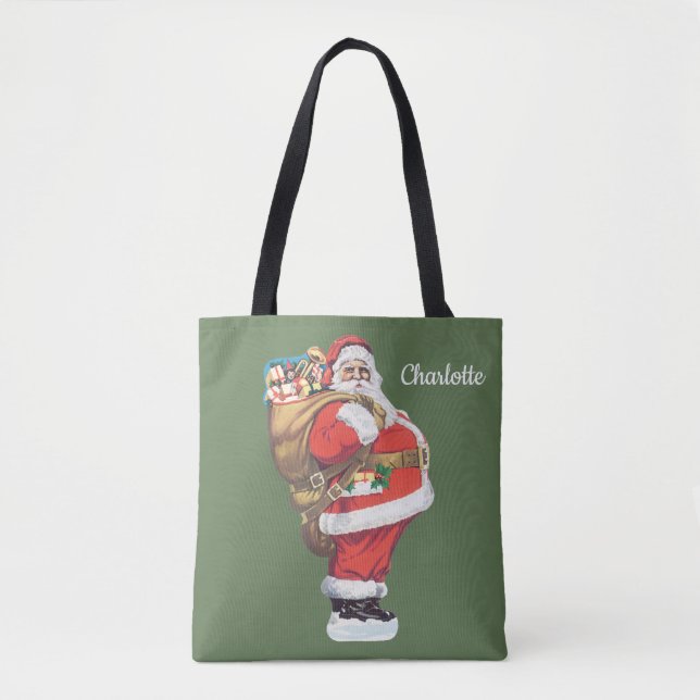 Bolsa Tote Papai Noel retrô, recorte de Natal vitoriano (Frente)