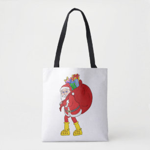 Bolsa Tote Papai Noel Vestindo Botas Amarelas Grandes