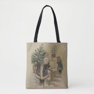 Bolsa Tote Papai Noel Vintage Árvore de Natal na Neve