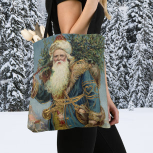 Bolsa Tote Papai Noel Vitoriano Antigo com Árvore de Natal