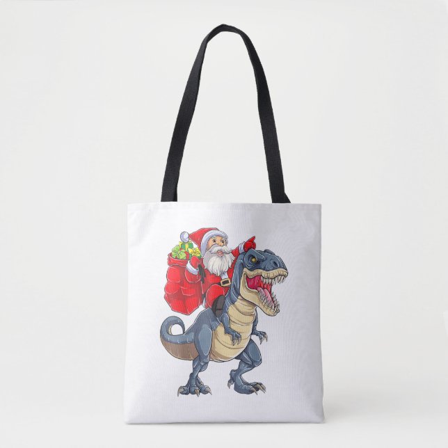 Bolsa Tote Papais noeis Andando Dinossauros T rex natalinos M (Frente)