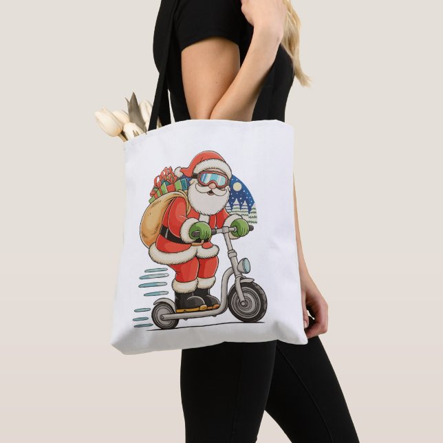 Bolsa Tote Papais noeis Andando Patinete Família de Natal Cor (Close Up)