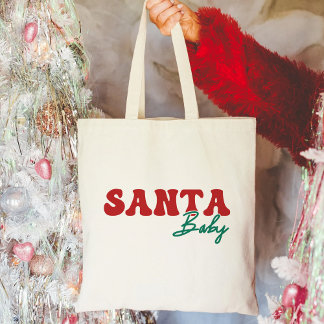 Bolsa Tote Papais noeis Baby | Natal da tipografia vermelha e