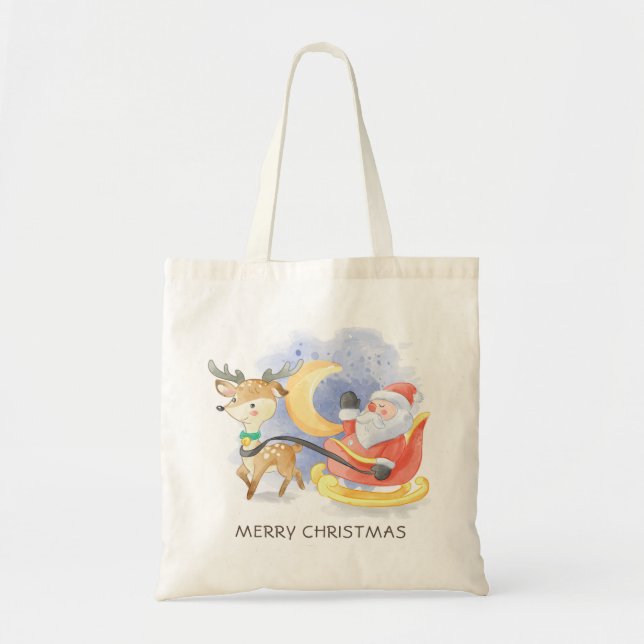 Bolsa Tote Papais noeis Bons de Natal Reindeer Sleigh (Frente)