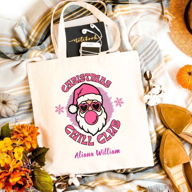 Bolsa Tote Papais noeis cor-de-rosa Engraçado Clube de Natal  (Criador carregado)
