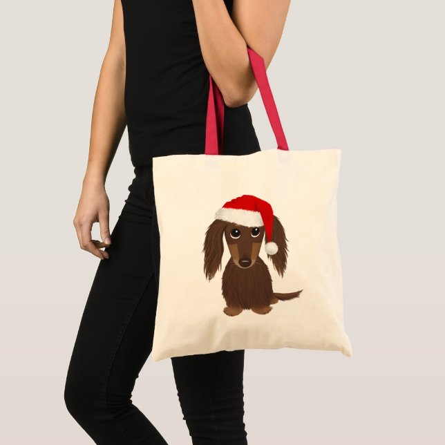 Bolsa Tote Papais noeis Dachshund de Chocolate de Cabelos Lon (Frente (produto))