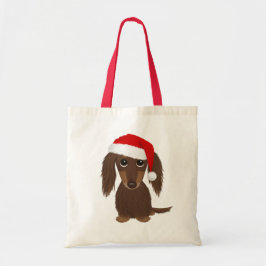 Bolsa Tote Papais noeis Dachshund de Chocolate de Cabelos Lon