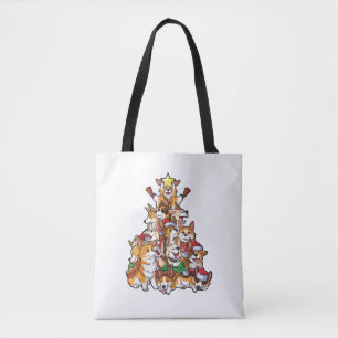 Bolsa Tote Papais noeis de Cachorro de Árvore de Natal Corgi
