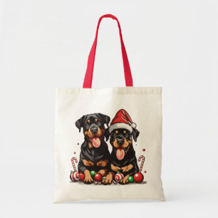 Bolsa Tote Papais noeis de Cachorro Rottweiler Natal