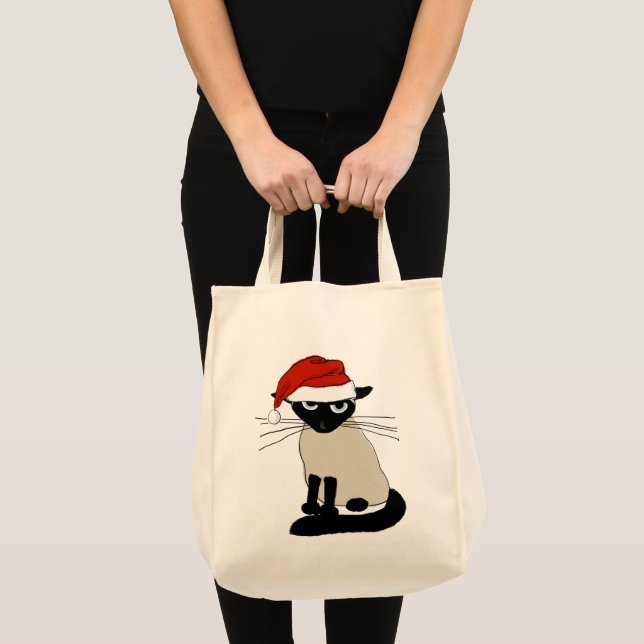 Bolsa Tote Papais noeis de Gato Siameses Feriado de Natal (Frente (produto))