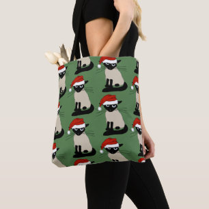Bolsa Tote Papais noeis de Gato Siameses Feriado de Natal