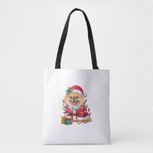 Bolsa Tote Papais noeis de Iluminação Xmas Pomerânia de Cão
