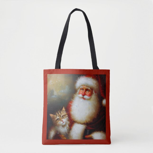 Bolsa Tote Papais noeis de Natal e um Gato 2 (Frente)