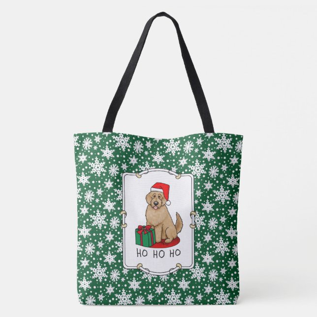 Bolsa Tote Papais noeis de Natal Goldendoodle (ouro vermelho) (Verso)