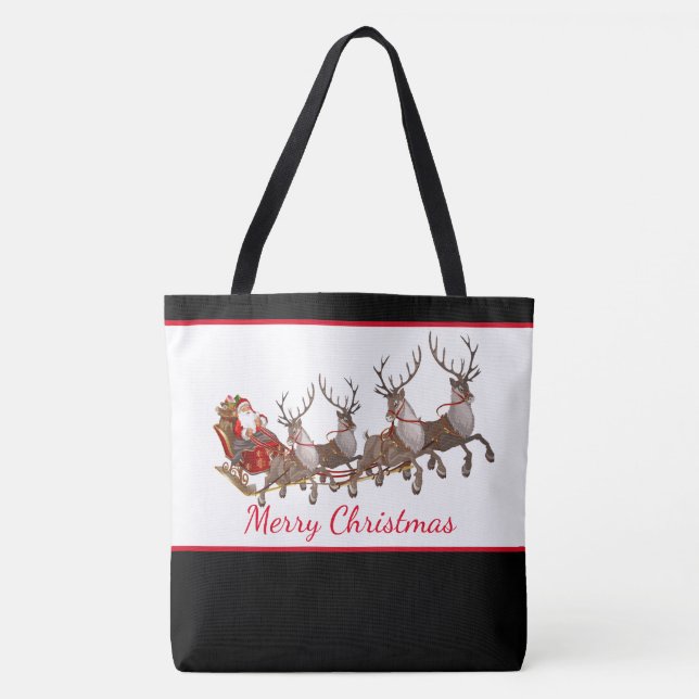 Bolsa Tote Papais noeis de Saco de Natal e Sleigh (Frente)