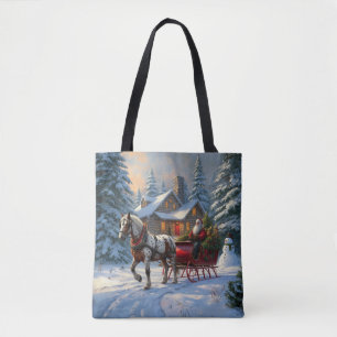 Bolsa Tote Papais noeis de Sleigh de um cavalo natalino