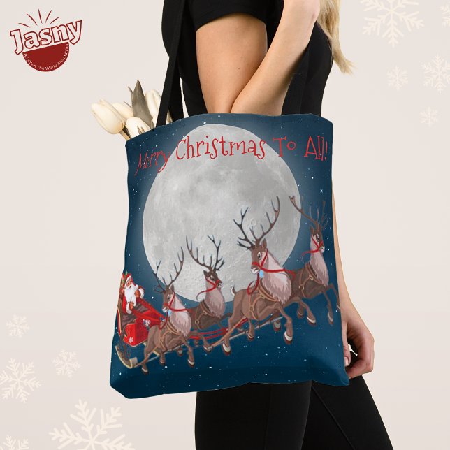 BOLSA TOTE PAPAIS NOEIS E REINDETORES VOANDO PELA LUA (Criador carregado)