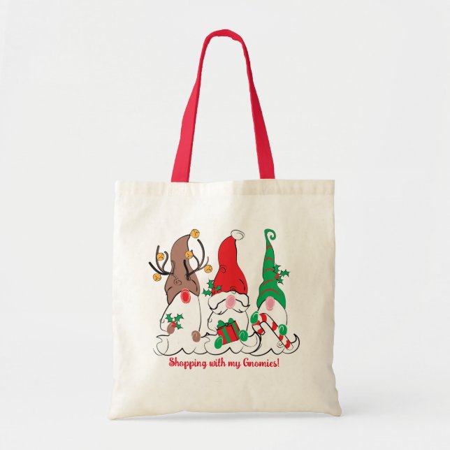 Bolsa Tote Papais noeis Elf Reindeer Gnome Tote Bag de Natal (Frente)