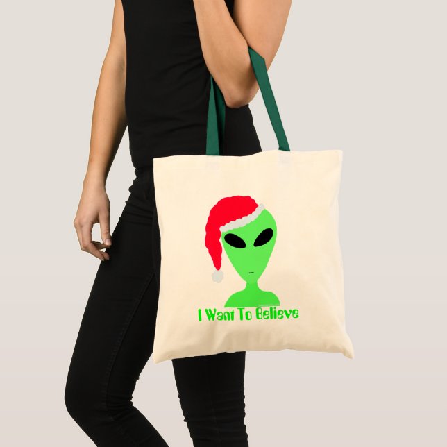 Bolsa Tote Papais noeis Engraçados Alienígena Natal Eu Quero  (Frente (produto))