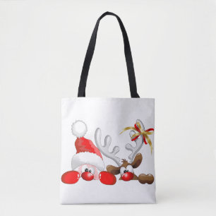 Bolsa Tote Papais noeis engraçados e Cartoon de Reindeer