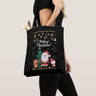 Bolsa Tote Papais noeis engraçados, Snowman, Reindeer Feliz
