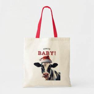 Bolsa Tote Papais noeis engraçados Vaca Holstein de Natal
