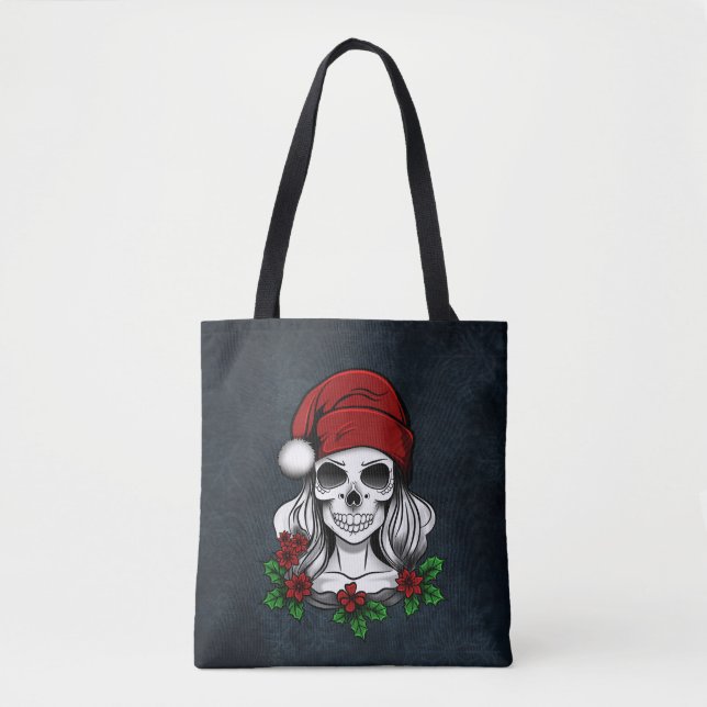 Bolsa Tote Papais noeis Gótica Whimsical Natal Skull (Frente)