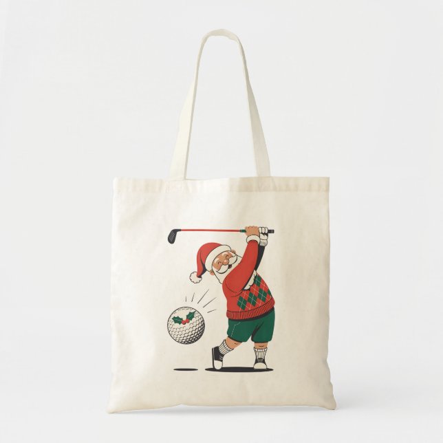 Bolsa Tote Papais noeis Jogando Golfe Jogador de Natal Golfe (Frente)