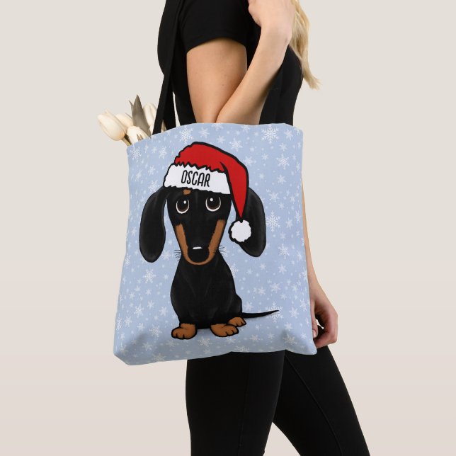Bolsa Tote Papais noeis negros e bronzeados Cachshund - Natal (Close Up)