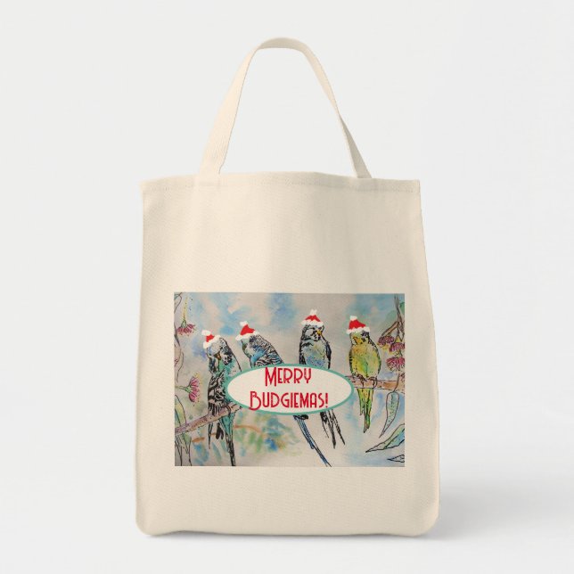 Bolsa Tote Papais noeis Orçamentando Pássaro de Pintura de Aq (Frente)