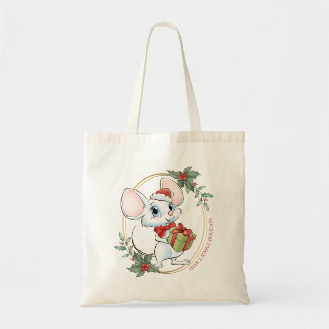 Bolsa Tote Papais noeis Papais noeis de mouse Gata de Natal (Frente)