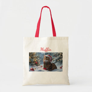 Bolsa Tote Papais noeis Peixes Bengala Cat Natal Personalizad