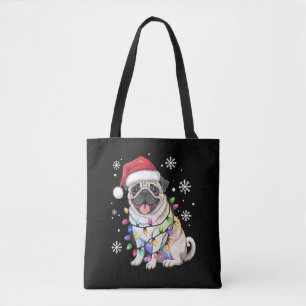 Bolsa Tote Papais noeis Pug Christmas Lights Xmas Dog Lover