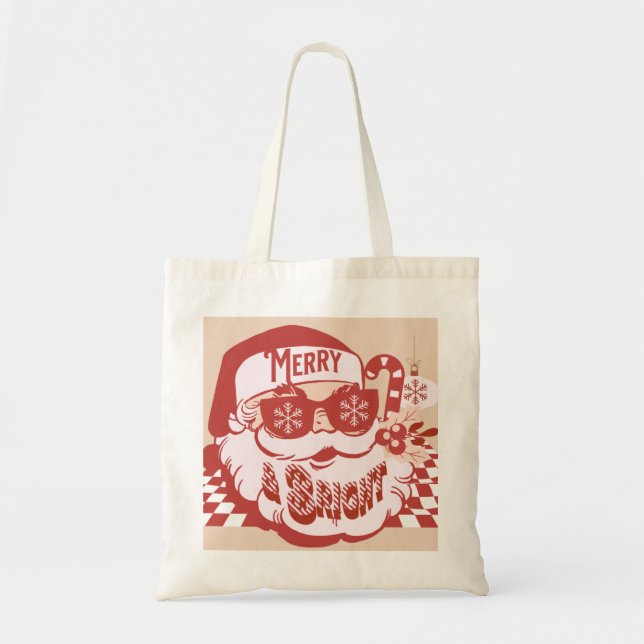 Bolsa Tote Papais noeis Retro Feliz Brilhante Natal Rosa (Frente)