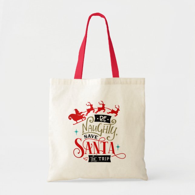 Bolsa Tote Papais noeis Sleigh E Reindeer Feliz Natal (Frente)