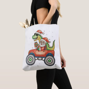 Bolsa Tote Papais noeis T Rex Dinossaur Monster Truck Natal