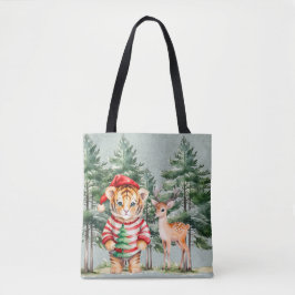 Bolsa Tote Papais noeis Tiger e um Natal de cervo