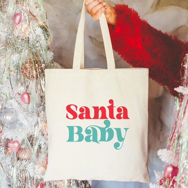 Bolsa Tote Papais noeis Vermelho Bebê e Natal Teal - Minimali (Criador carregado)