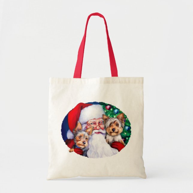Bolsa Tote Papais noeis Yorkies no Natal (Frente)