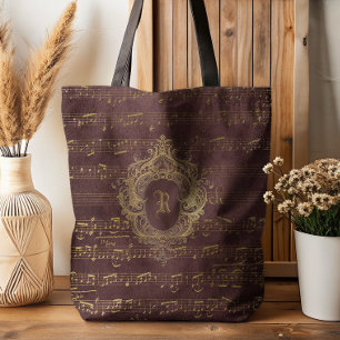 Bolsa Tote Papel de Música com Brasão Monograma Clássico Burg